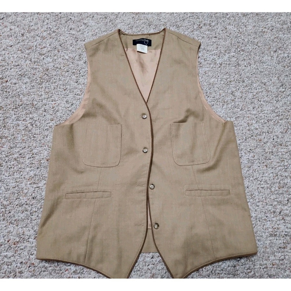Vintage Country Shop Women's 100% Wool W/ Suede Edge Vest  Brown Size Large USA